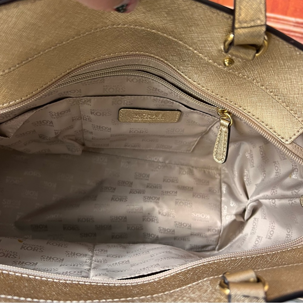 Michael Kors Metallic Gold Saffiano Shoulder Tote - Picture 8 of 15